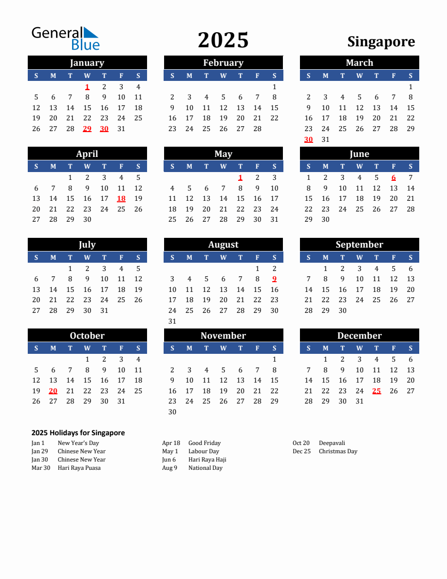 January 2025 Calendar With Holidays Singapore 2025 Download