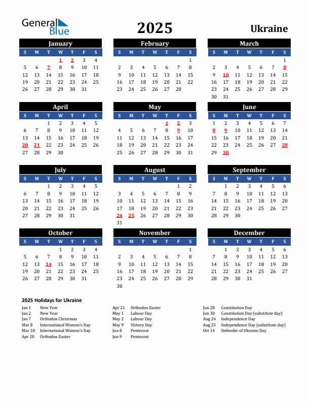 2025 Ukraine Holiday Calendar