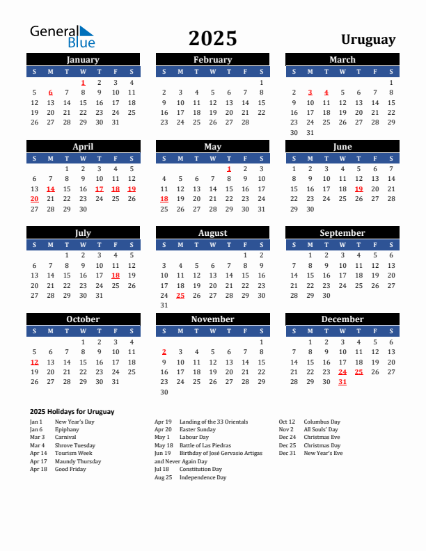 2025 Uruguay Holiday Calendar