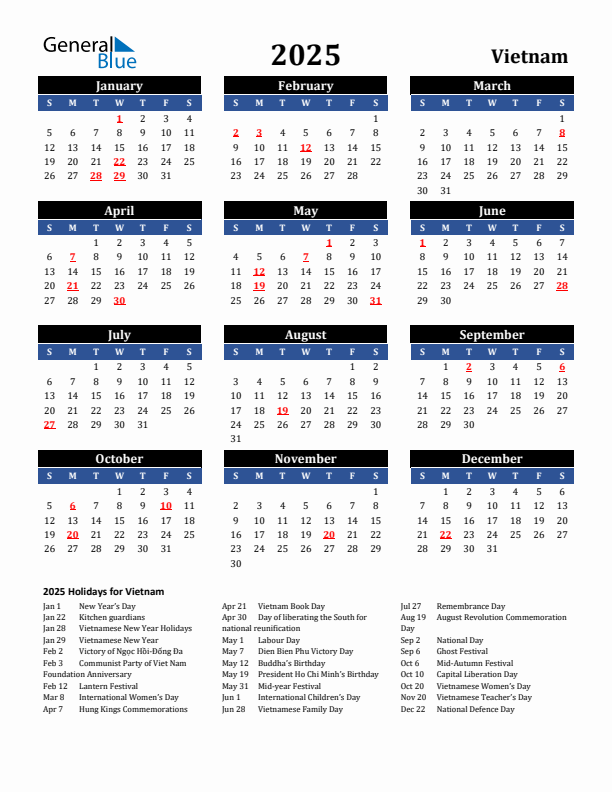 2025 Vietnam Holiday Calendar