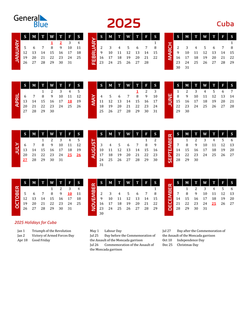 Download Cuba 2025 Calendar