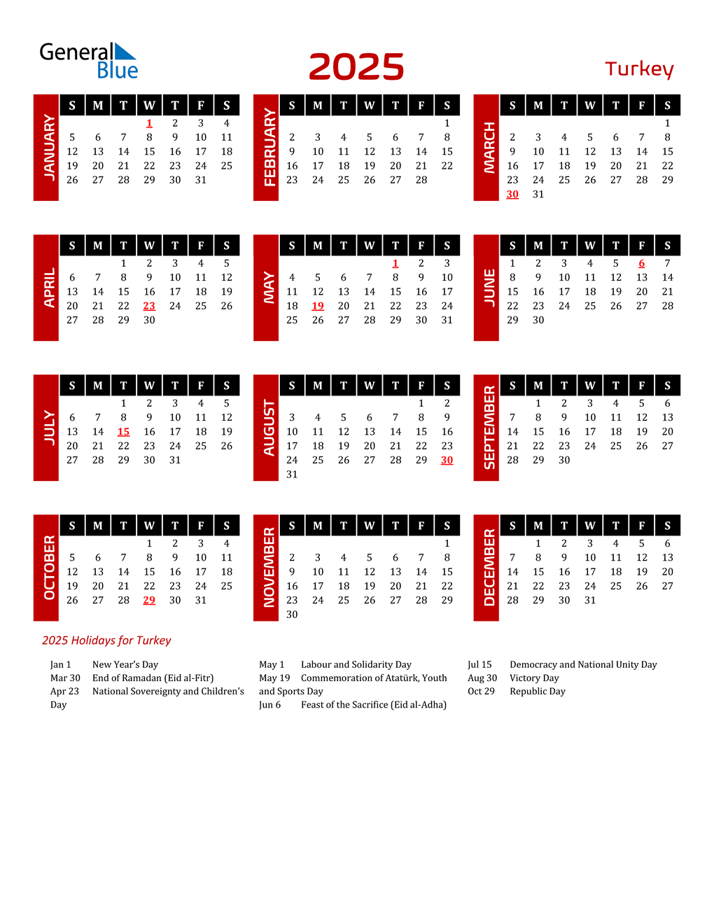 2025 Turkey Calendar with Holidays