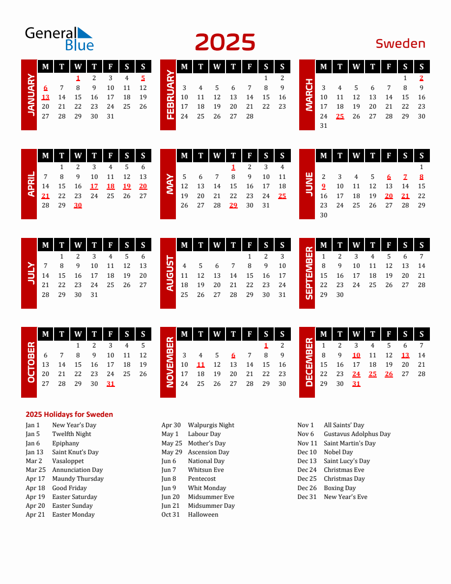 Verse Sweden Calendar 2025