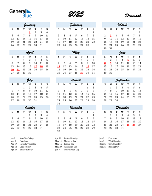 2025 Denmark Calendar with Holidays