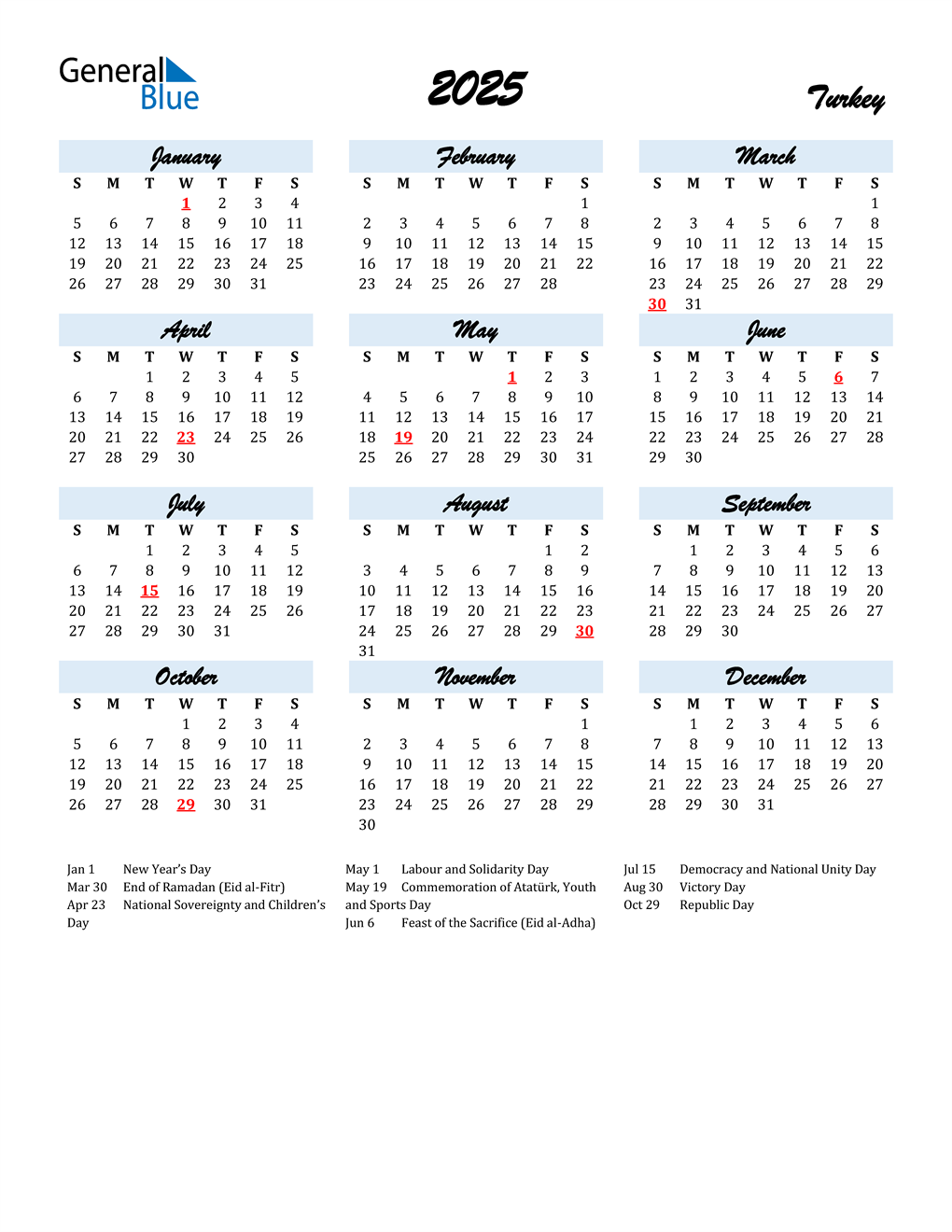 2025 Turkey Calendar with Holidays