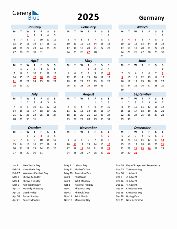 2025 Calendar for Germany with Holidays