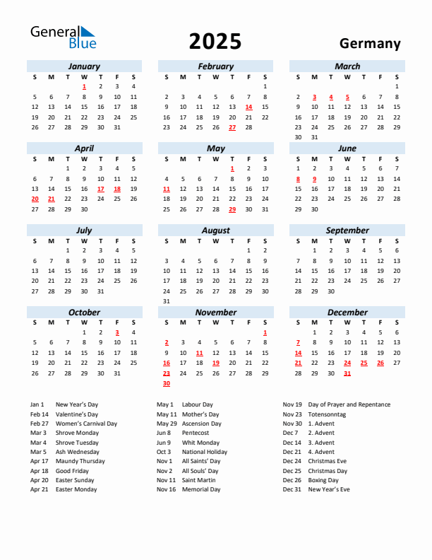 2025 Calendar for Germany with Holidays