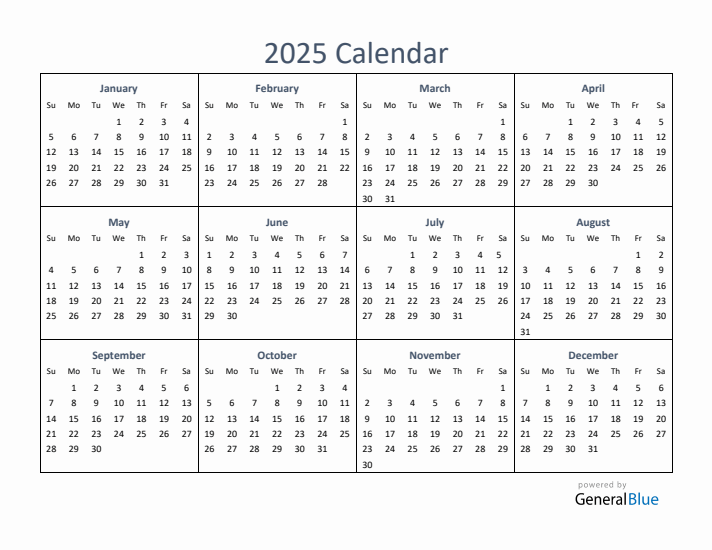 One-Page Yearly Calendar 2025 in PDF, Excel, Word