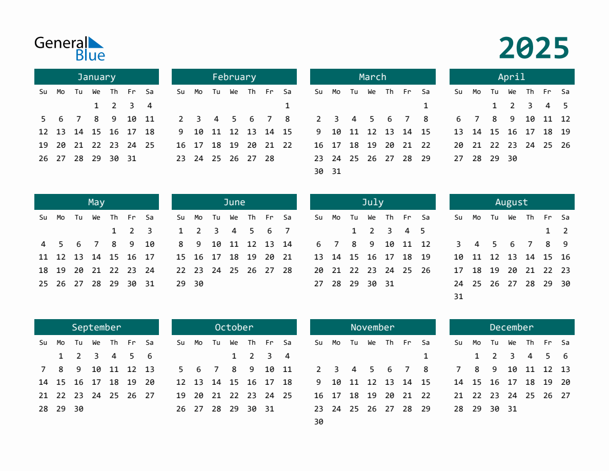 2025 FullYear Calendar