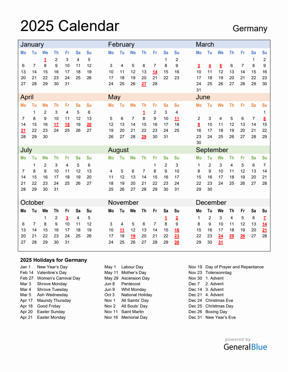 2025 Calendar With Holidays Germany 