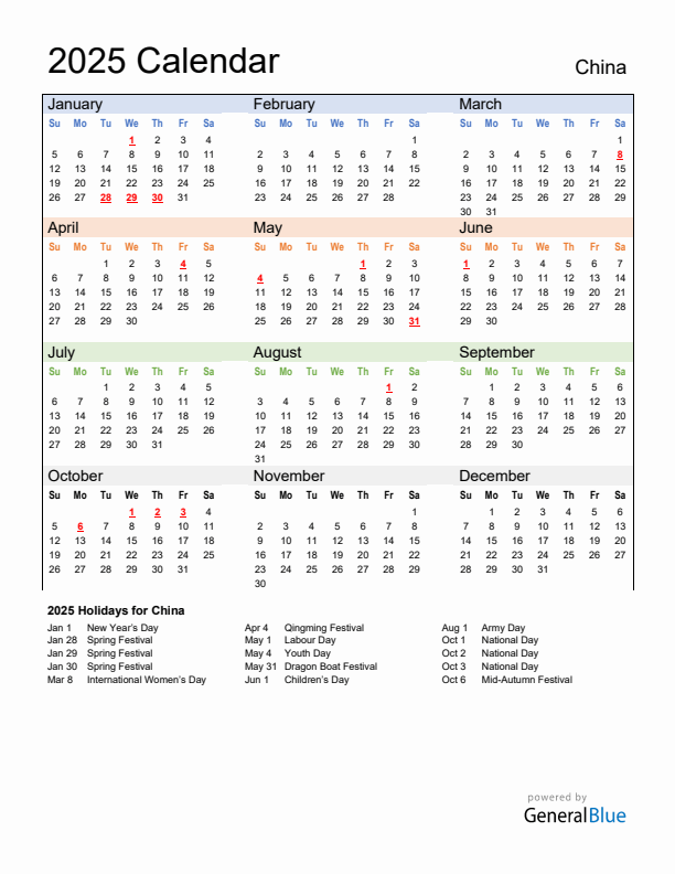 2025 China Calendar With Holidays