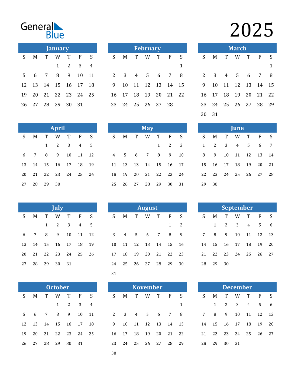 2025 Calendar PDF Word Excel 