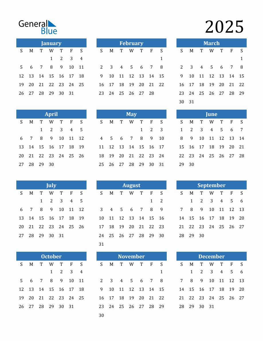 2025 Yearly Calendar