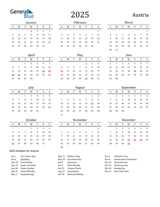 2025 Austria Calendar with Holidays