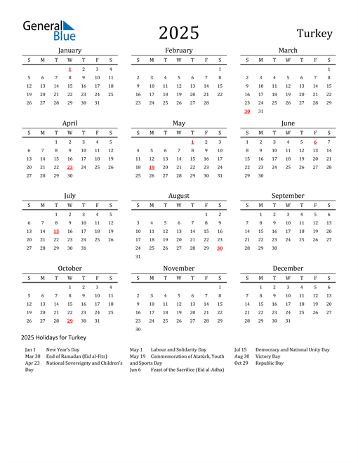 2025 Turkey Calendar with Holidays