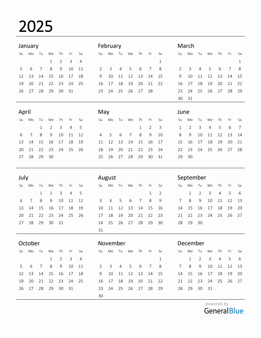 Printable Calendar For 2025