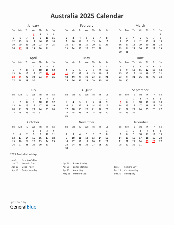 South Australian Calendar 2025 