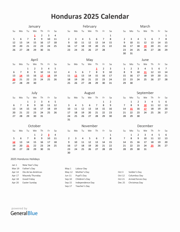 Calendario Escolar 2025 Honduras 