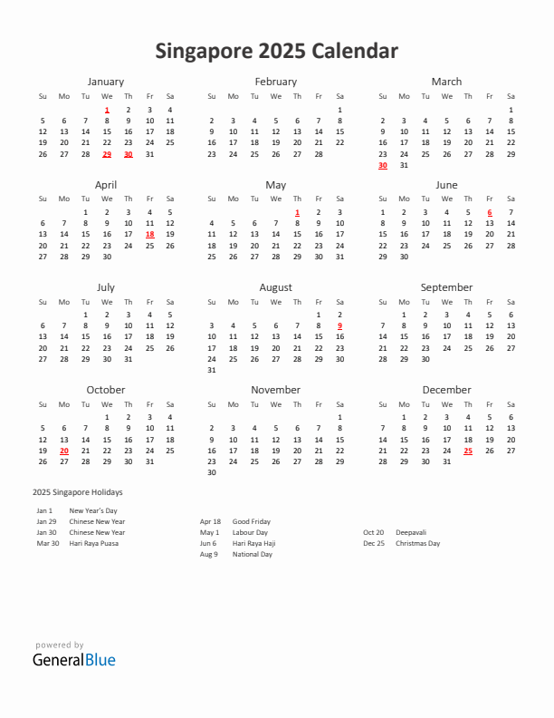 2025 Yearly Calendar Printable With Singapore Holidays