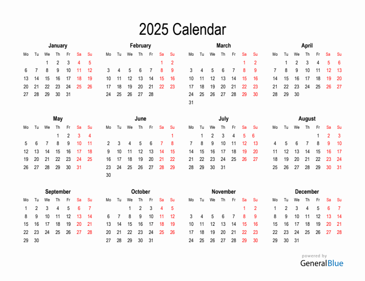 Free Calendar for 2025