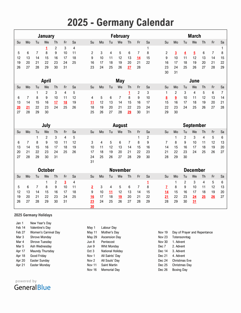 2025 Calendar With Holidays Germany 