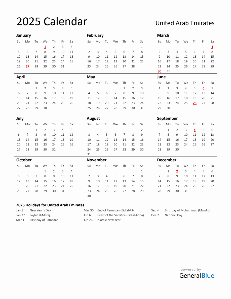 Oman Calendar 2025 With Holidays 