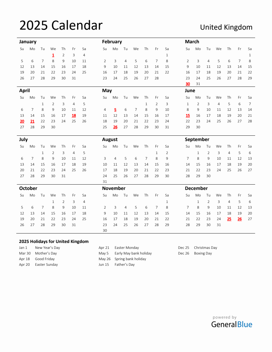 standard-holiday-calendar-for-2025-with-united-kingdom-holidays