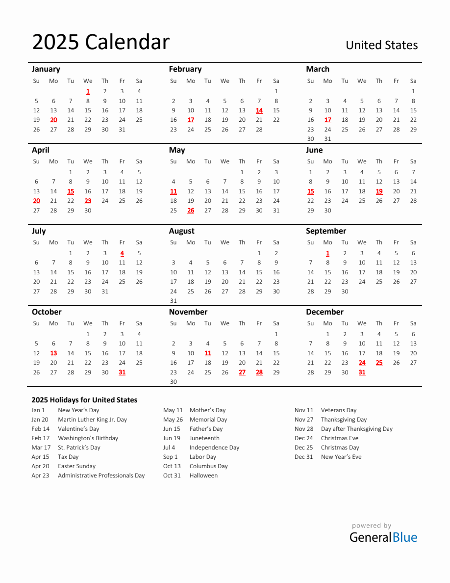 standard-holiday-calendar-for-2025-with-united-states-holidays