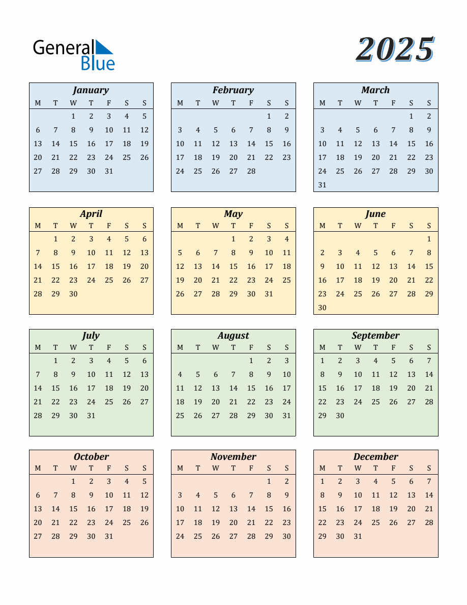 Calendar for Year 2025