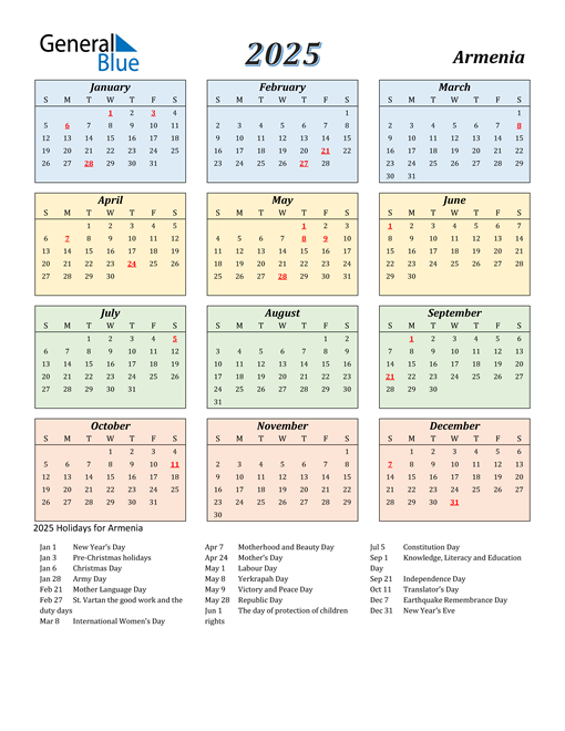 Armenia Calendar 2025