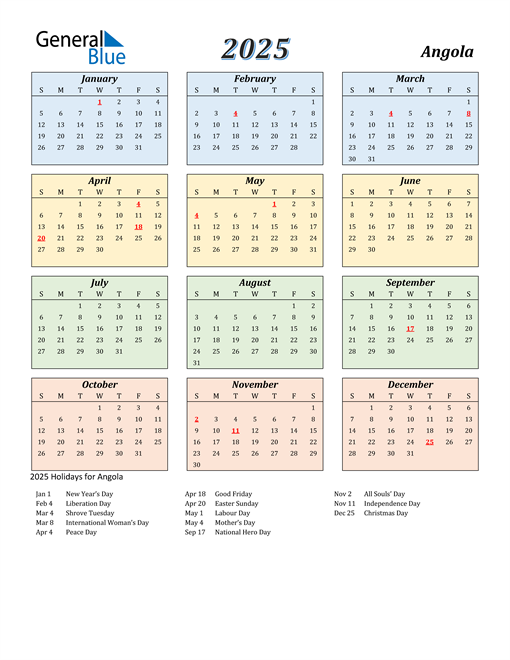 2025 Angola Calendar with Holidays