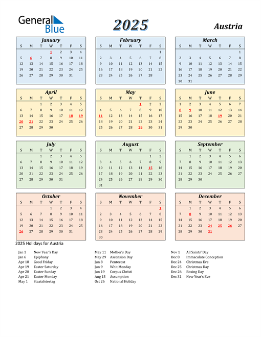 2025 Austria Calendar with Holidays