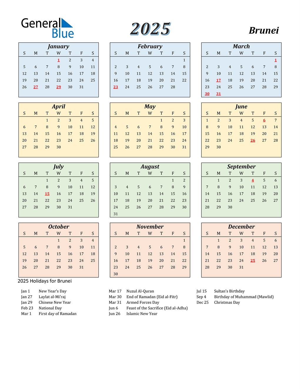 Calendar 2025 Brunei 