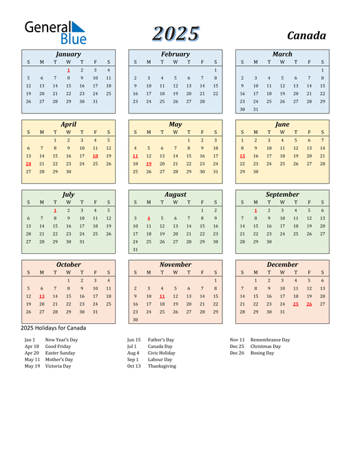 2025 Canada Calendar with Holidays
