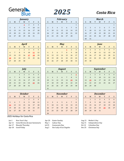 Costa Rica Calendar 2025