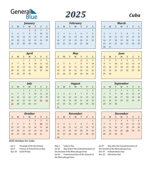 Cuba Calendar 2025