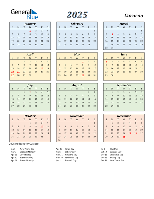 Curacao Calendar 2025