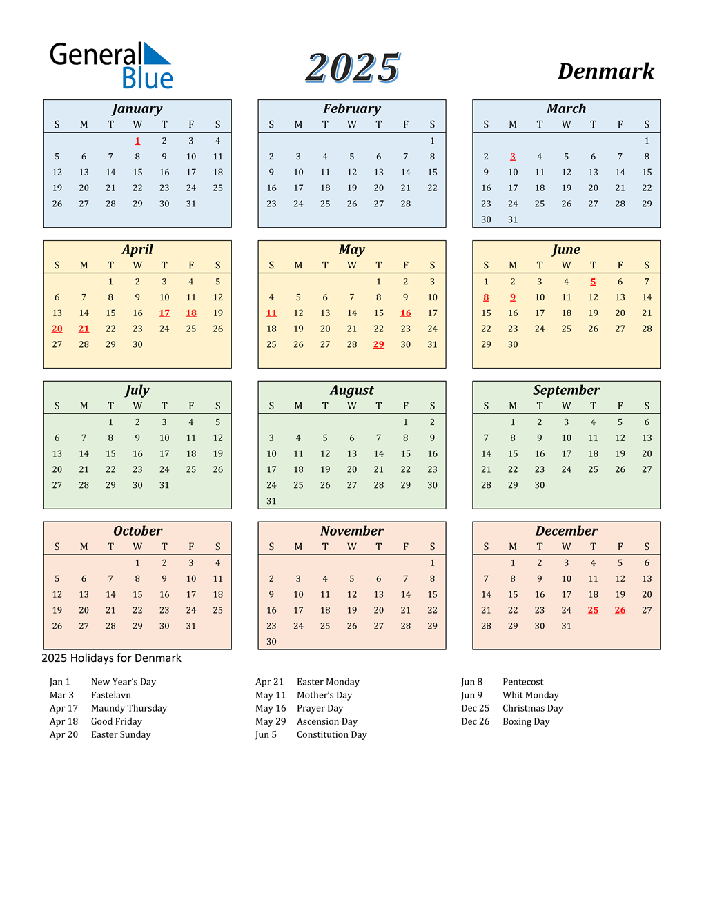 Danish Calendar 2025 With Holidays