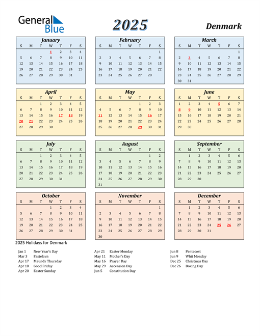 2025 Denmark Calendar with Holidays