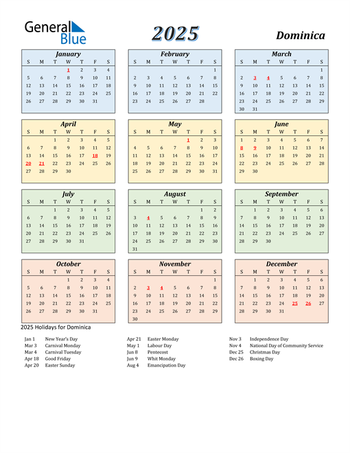 Dominica Calendar 2025