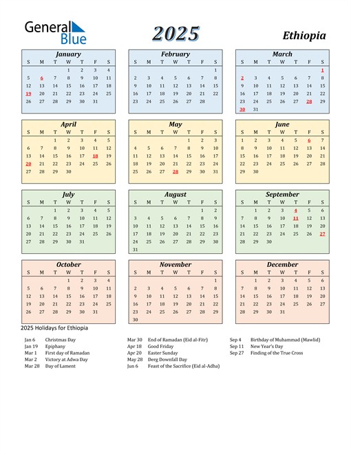 2025 Ethiopia Calendar with Holidays