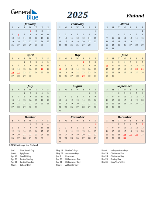 2025 Finland Calendar with Holidays