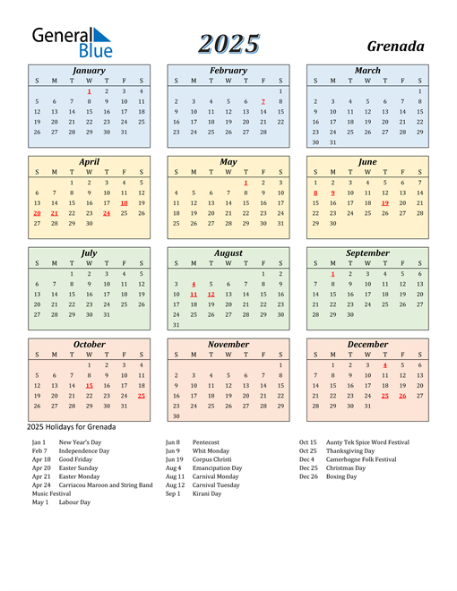 Grenada Calendar 2025
