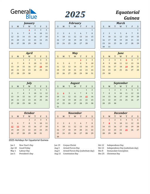 2025 Equatorial Guinea Calendar with Holidays