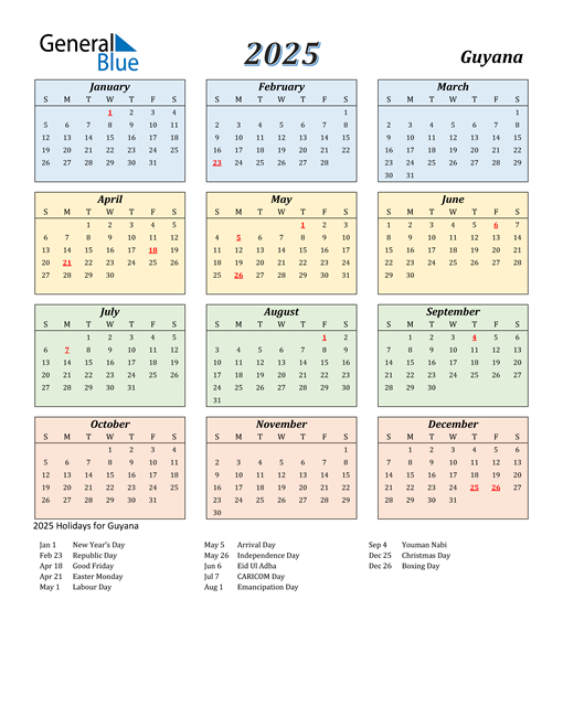 2025 Guyana Calendar with Holidays