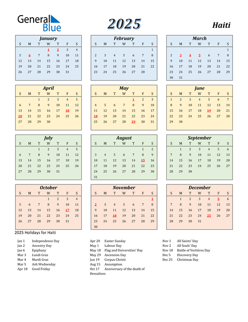 Haiti Calendar 2025