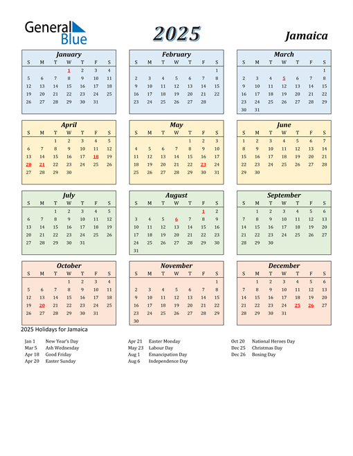 Jamaica Calendar 2025