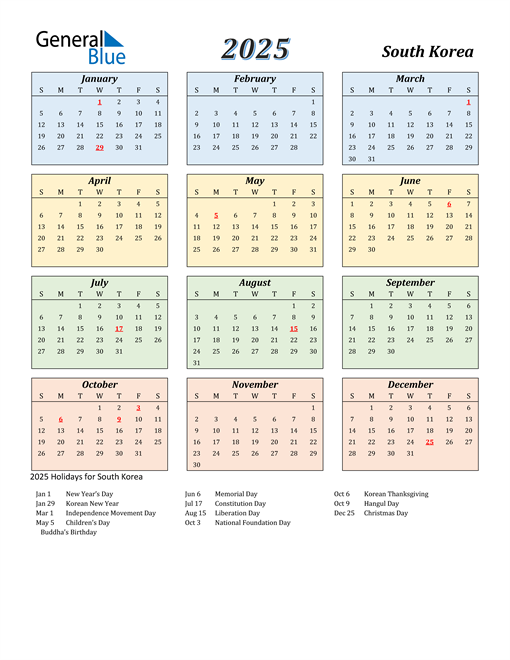 South Korea Calendar 2025