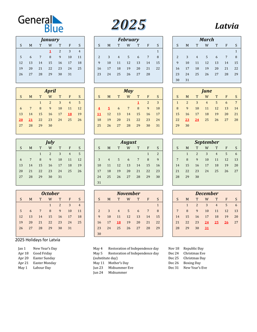 2025 Latvia Calendar with Holidays