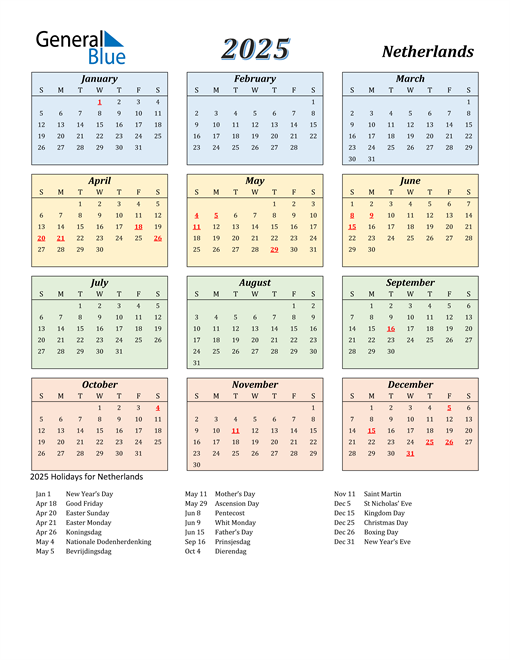 Netherlands Calendar 2025 Holidays 